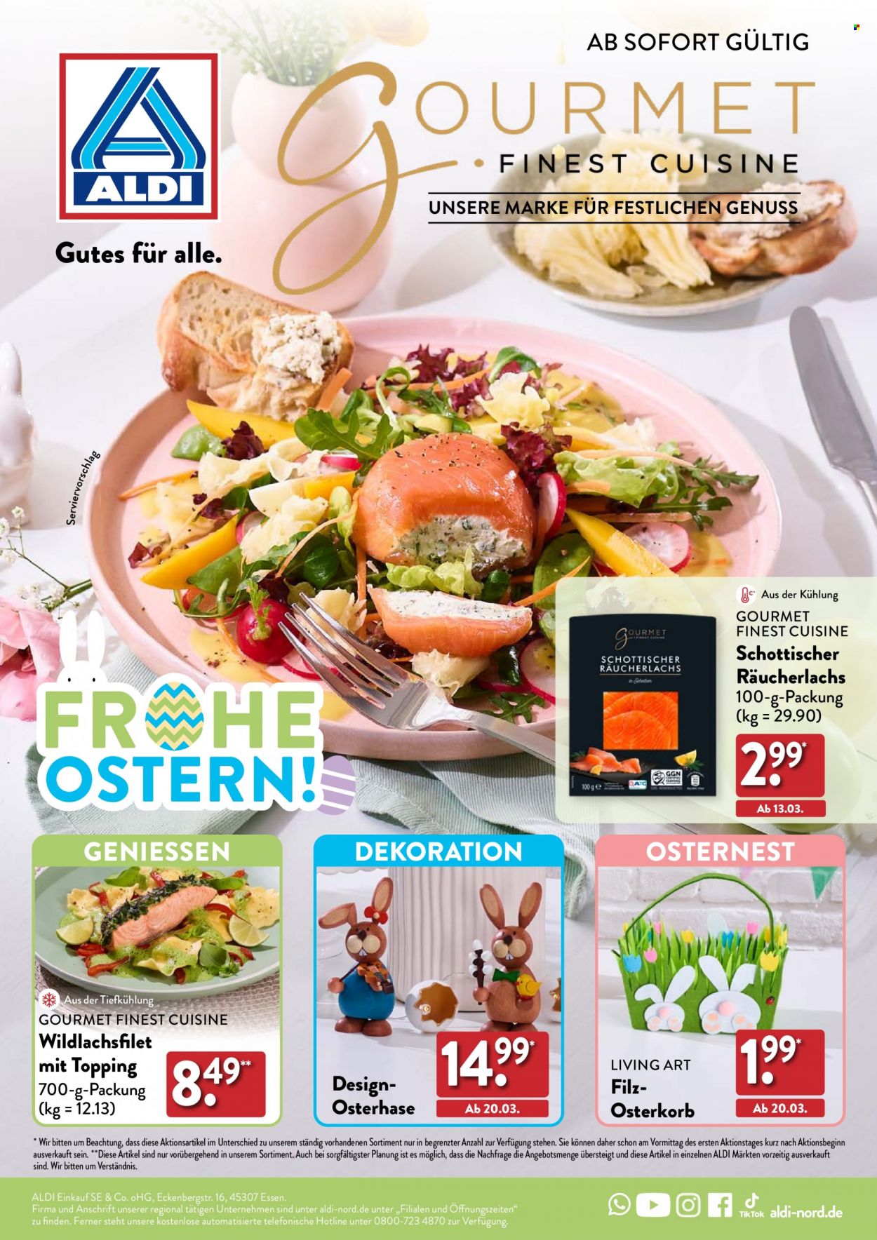 thumbnail - Prospekte ALDI Nord - Produkte in Aktion - Wildlachs, Lachsfilet, Räucherlachs, Oster-Süßigkeiten, Dekoration, Osterdeko. Seite 1.
