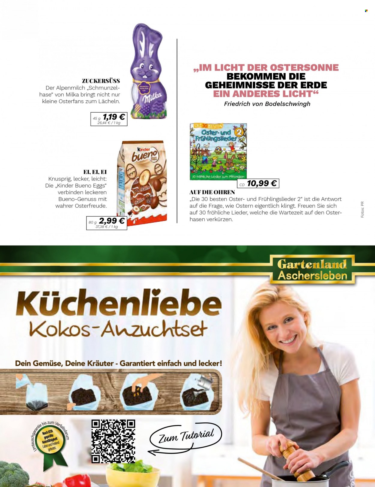 thumbnail - Prospekte Müller - 1.03.2023 - 30.04.2023 - Produkte in Aktion - Milka, Schokoriegel, Kinder Bueno, Backdekor, Kräuter, Pflanzen Anzuchtset, Erde. Seite 46.