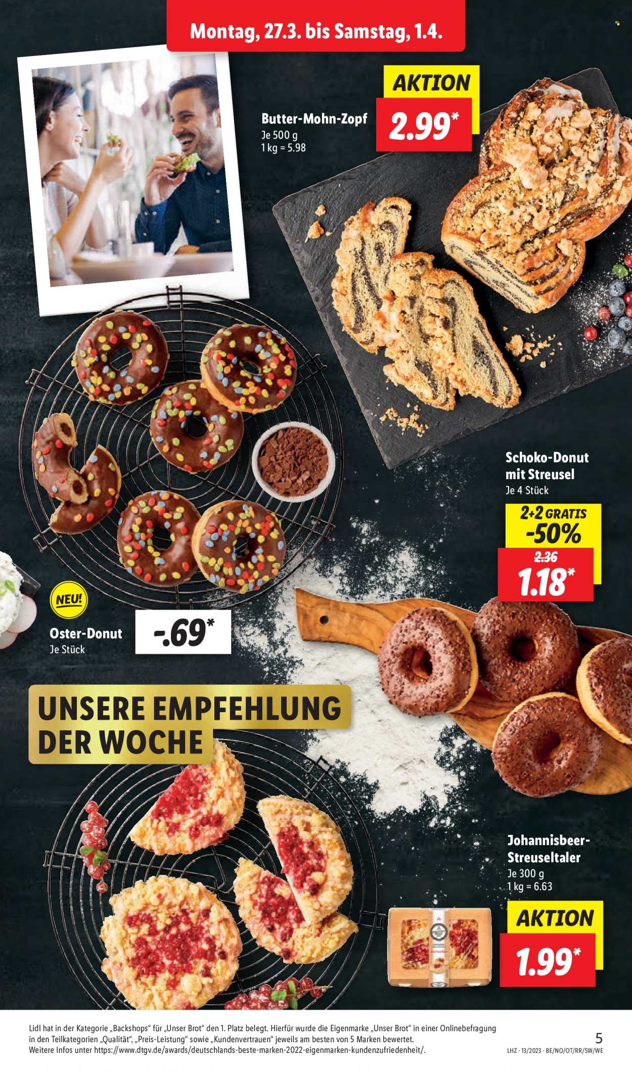 thumbnail - Prospekte Lidl - 27.03.2023 - 1.04.2023 - Produkte in Aktion - süßes Gebäck, Donut, Oster-Süßigkeiten. Seite 5.
