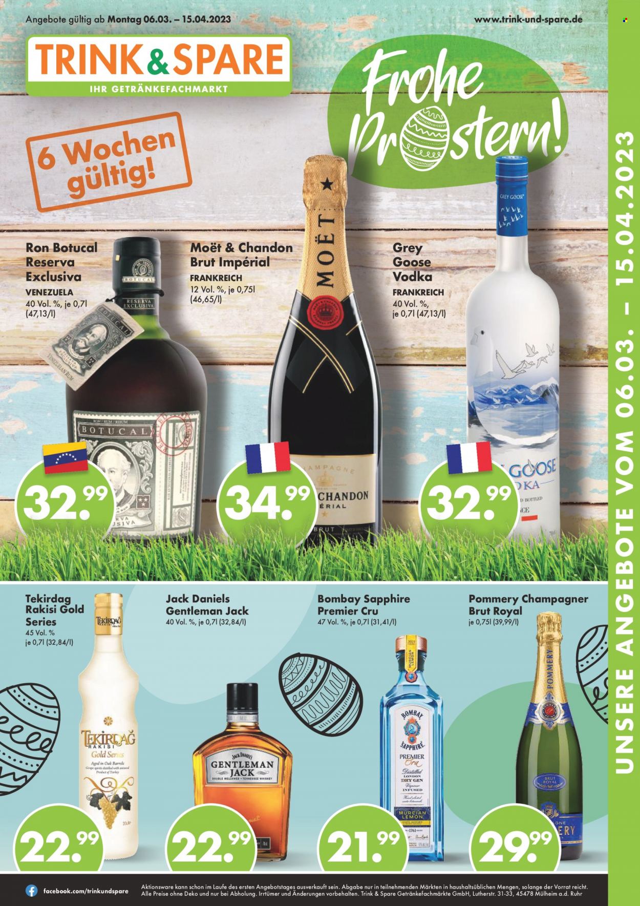 thumbnail - Prospekte Trink & Spare - 27.03.2023 - 1.04.2023 - Produkte in Aktion - Alkohol, Rum, Champagne, Schaumwein, Vodka, Raki, Jack Daniel’s, Whiskey, Bombay Sapphire, Gin. Seite 5.