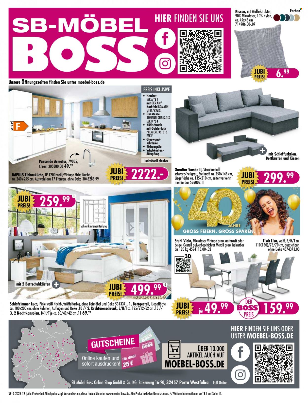 thumbnail - Prospekte SB Möbel Boss - 27.03.2023 - 2.04.2023 - Produkte in Aktion - Bomann, Drehtürenschrank, Tisch, Stuhl, Herdset. Seite 12.