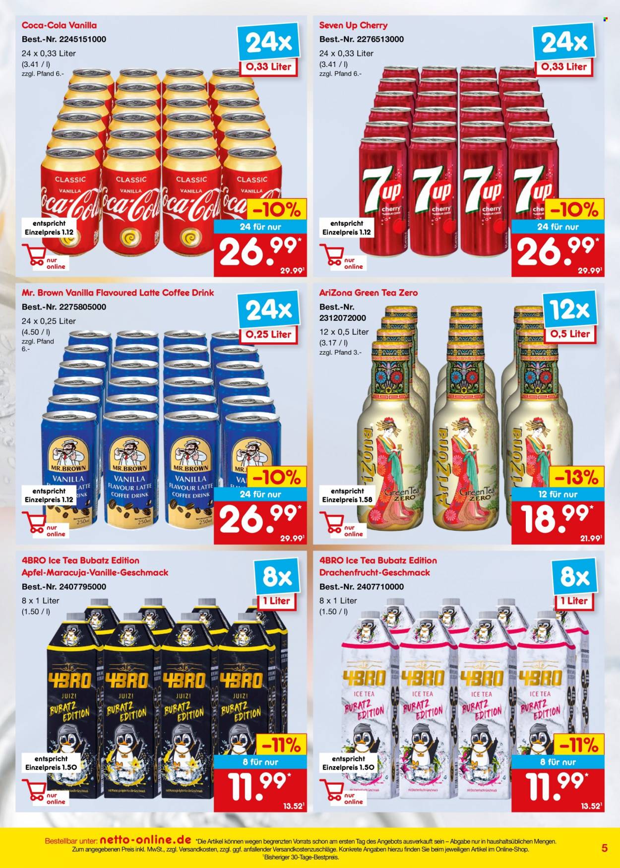 thumbnail - Prospekte Netto Marken-Discount - 30.03.2023 - 30.04.2023 - Produkte in Aktion - Äpfel, Kaffeedrink, Coca-Cola, Eistee, 7UP, Getränk, Cola. Seite 5.