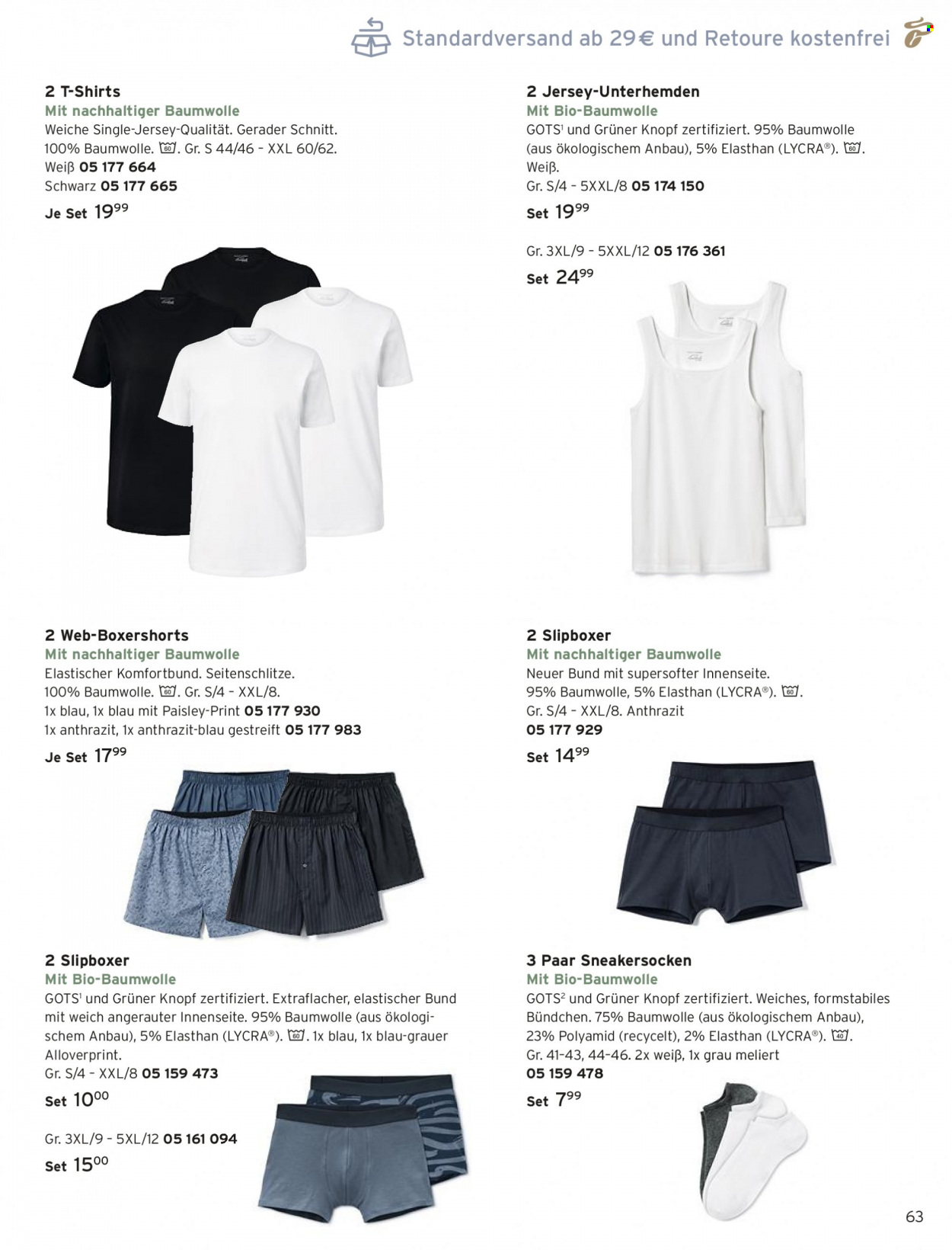 thumbnail - Prospekte Tchibo - Produkte in Aktion - Knopf, Shirt, T-Shirt, Unterhemd, Boxer-Shorts, Socken. Seite 63.