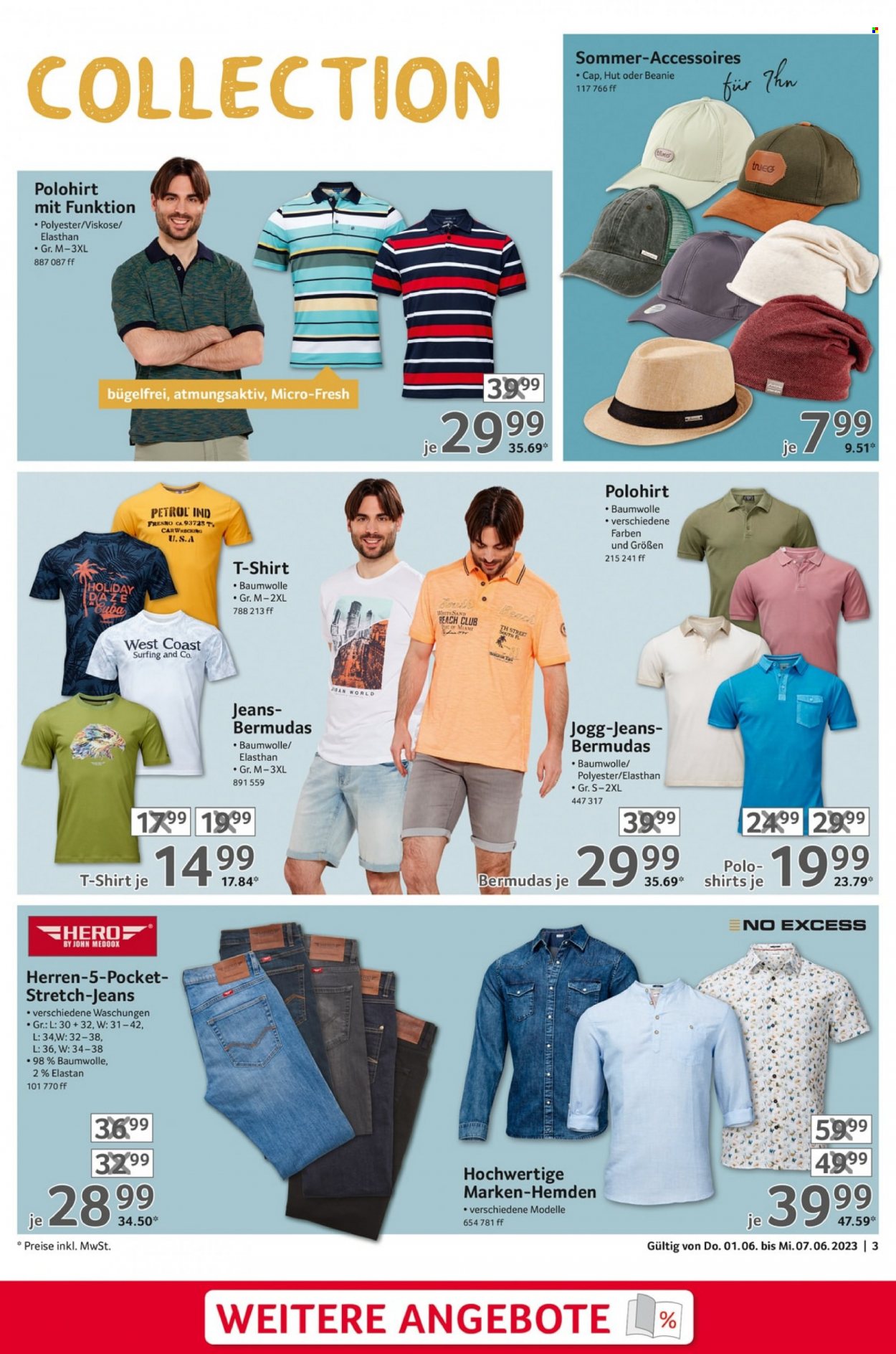 thumbnail - Prospekte Selgros - 1.06.2023 - 7.06.2023 - Produkte in Aktion - Jeans, Stretchjeans, Bermudas, Shirt, Hemd, T-Shirt, Cap, Beanie, Hut. Seite 3.