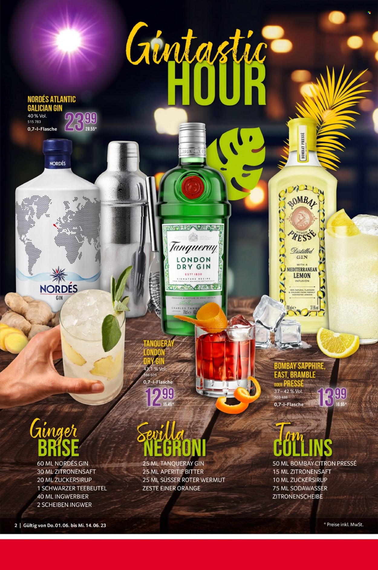 thumbnail - Prospekte Selgros - 1.06.2023 - 14.06.2023 - Produkte in Aktion - Alkohol, Ingwer, Zitronensaft, Teebeutel, Bombay Sapphire, London Dry Gin, Gin, Aperitif, Tanqueray. Seite 2.