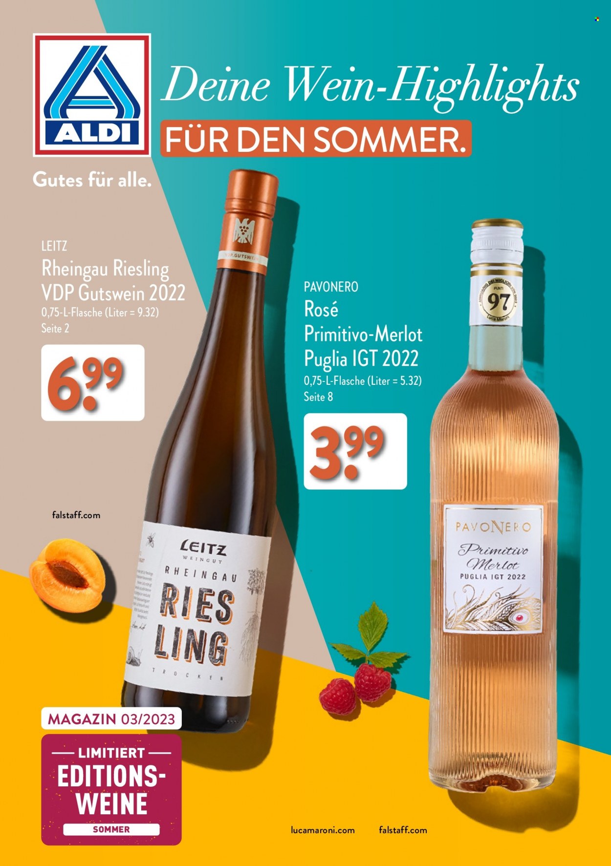 thumbnail - Prospekte ALDI Nord - Produkte in Aktion - Alkohol, Wein, Riesling, Rotwein, Primitivo, Merlot, Weißwein. Seite 1.