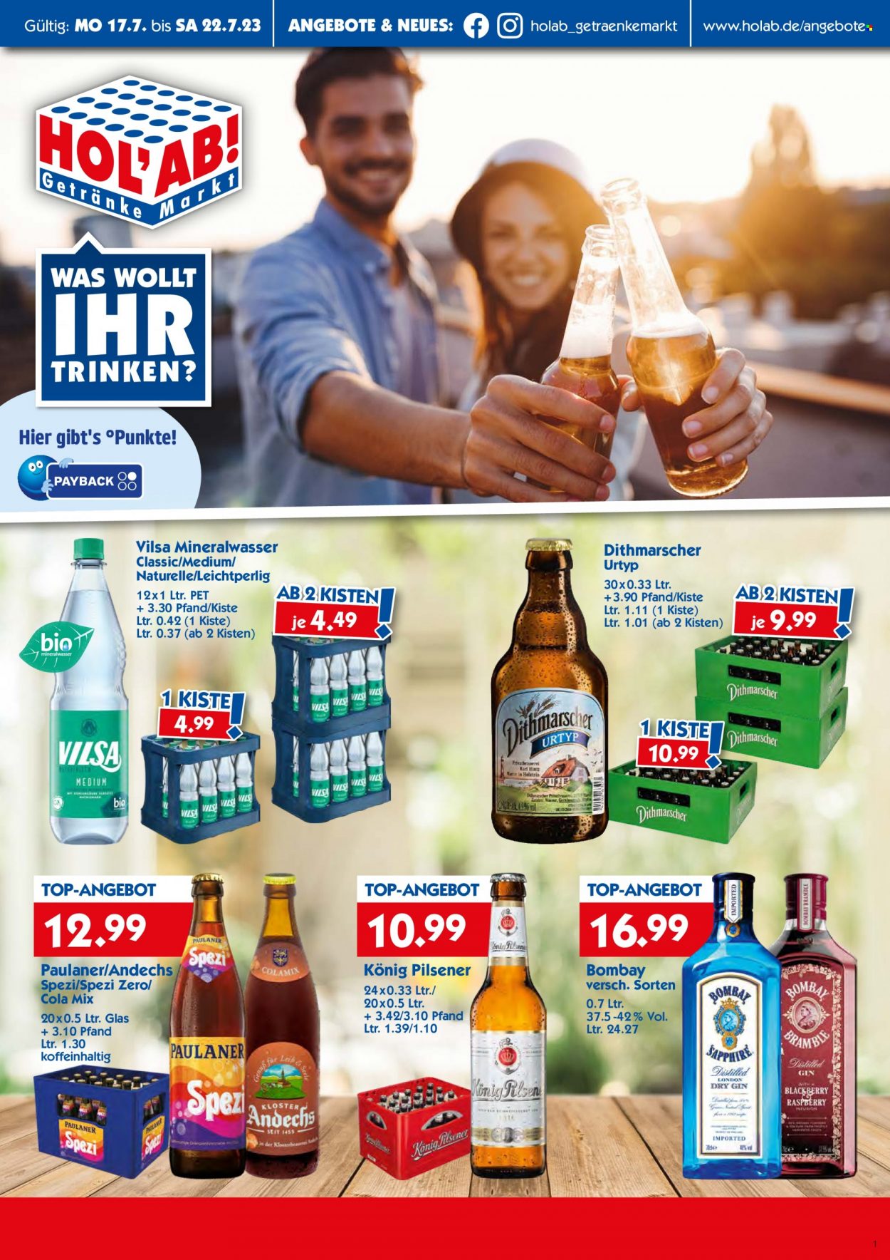 Hol'ab! Getränkemarkt Prospekte  - 17.07.2023 - 22.07.2023. Seite 1