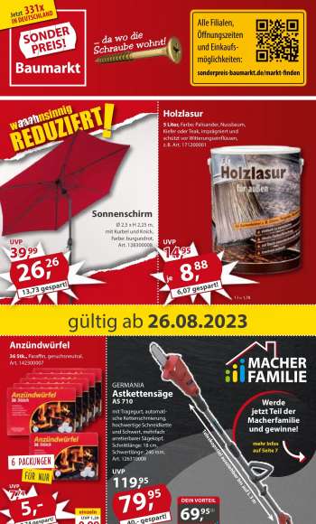Prospekte Sonderpreis-Baumarkt - 26.08.2023 - 1.09.2023.