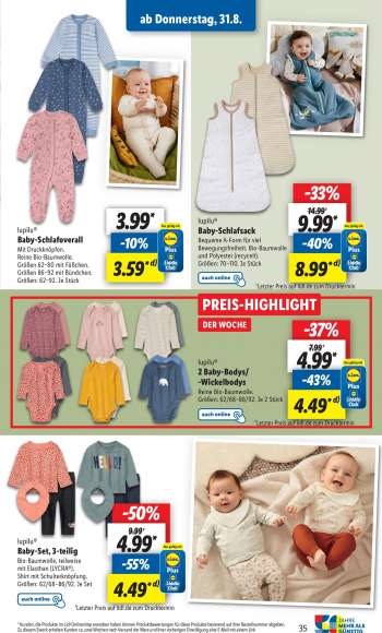 thumbnail - lupilu® Baby-Schlafoverall Mit Druckknöpfen. Reine Bio-Baumwolle. Größen 62–80 mit Füßchen. Größen 86–92 mit Bündchen. Größen: 62–92. Je Stück