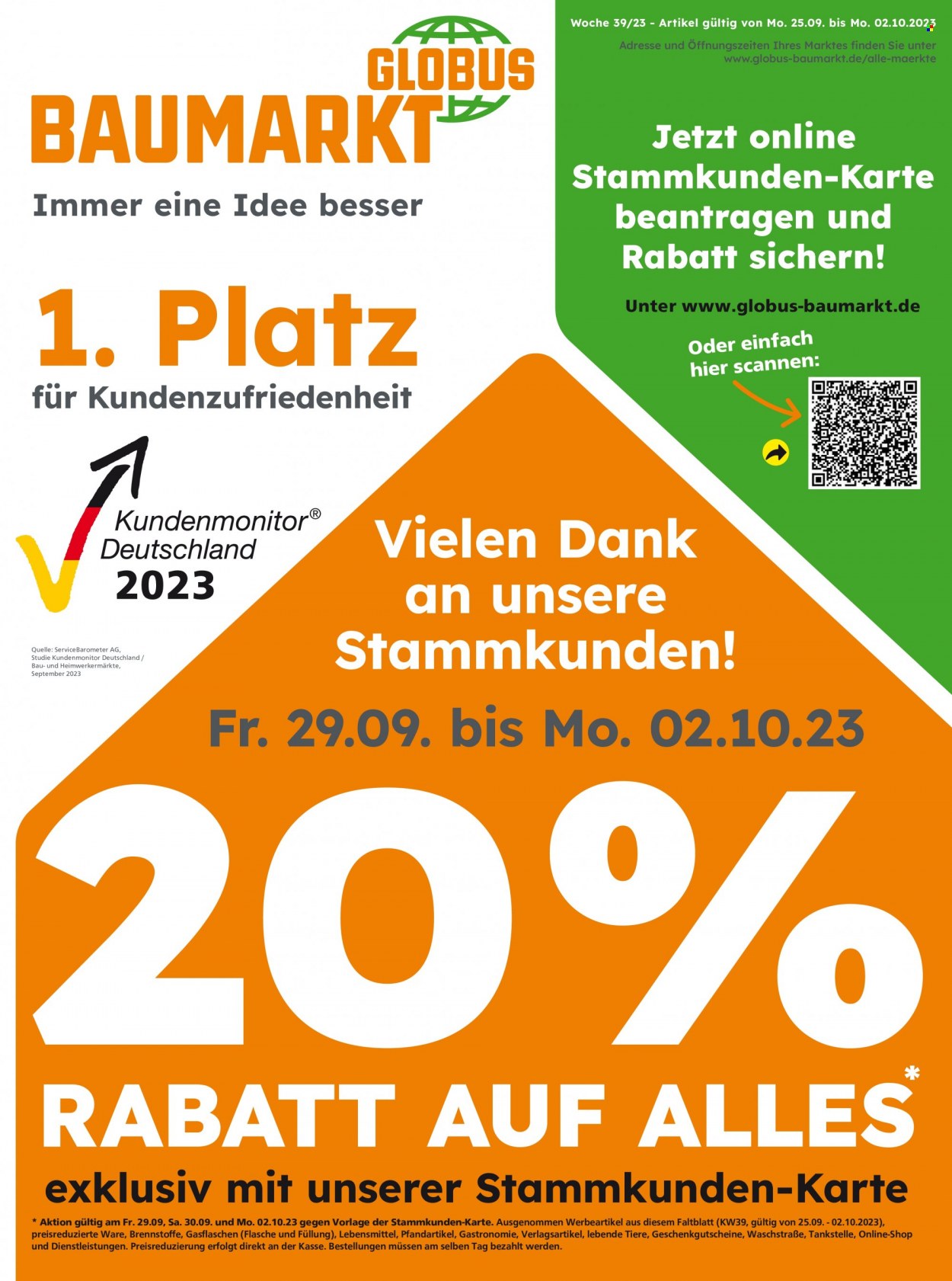 Globus Baumarkt Prospekte  - 25.09.2023 - 2.10.2023. Seite 1