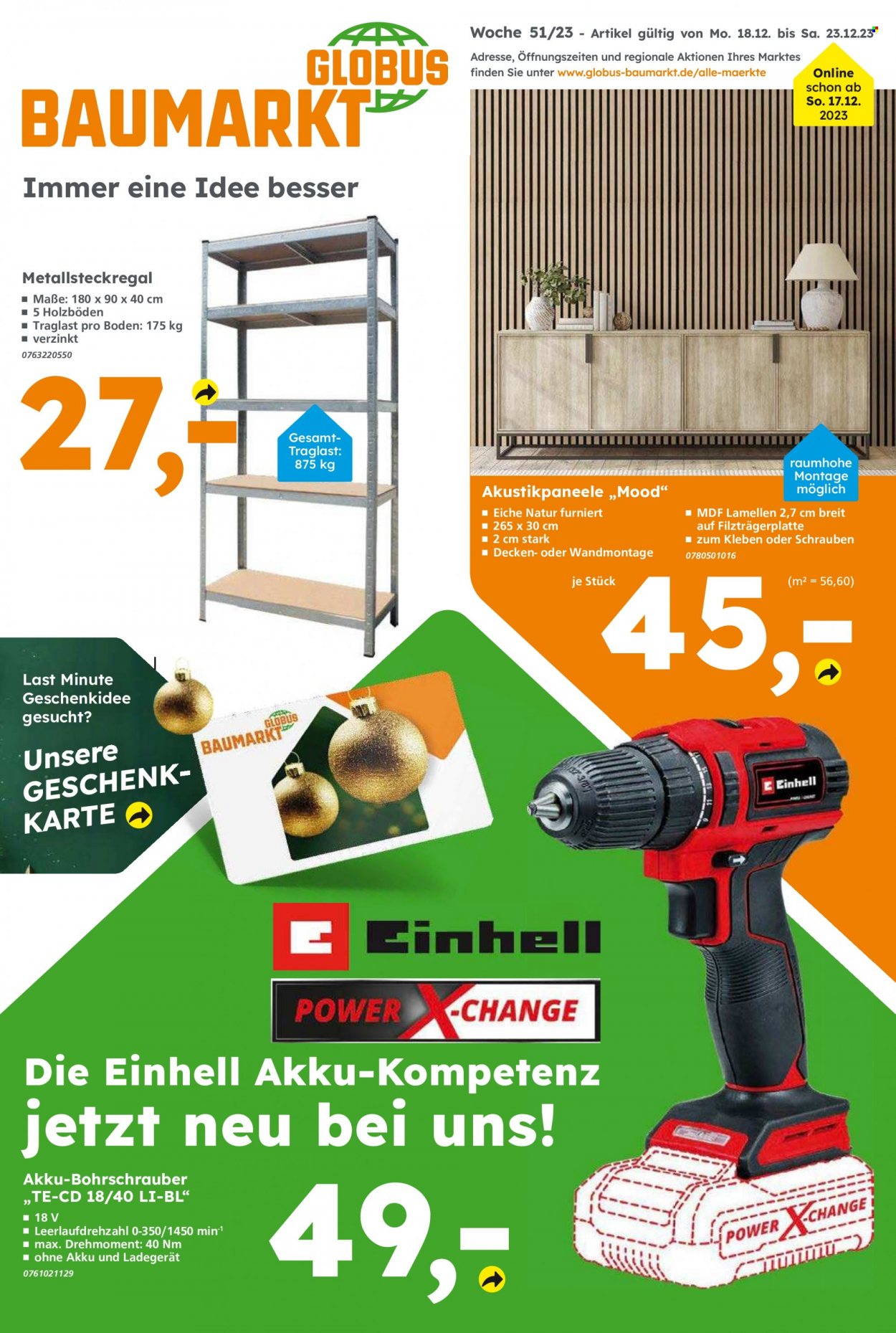 Globus Baumarkt Prospekte  - 18.12.2023 - 23.12.2023. Seite 1