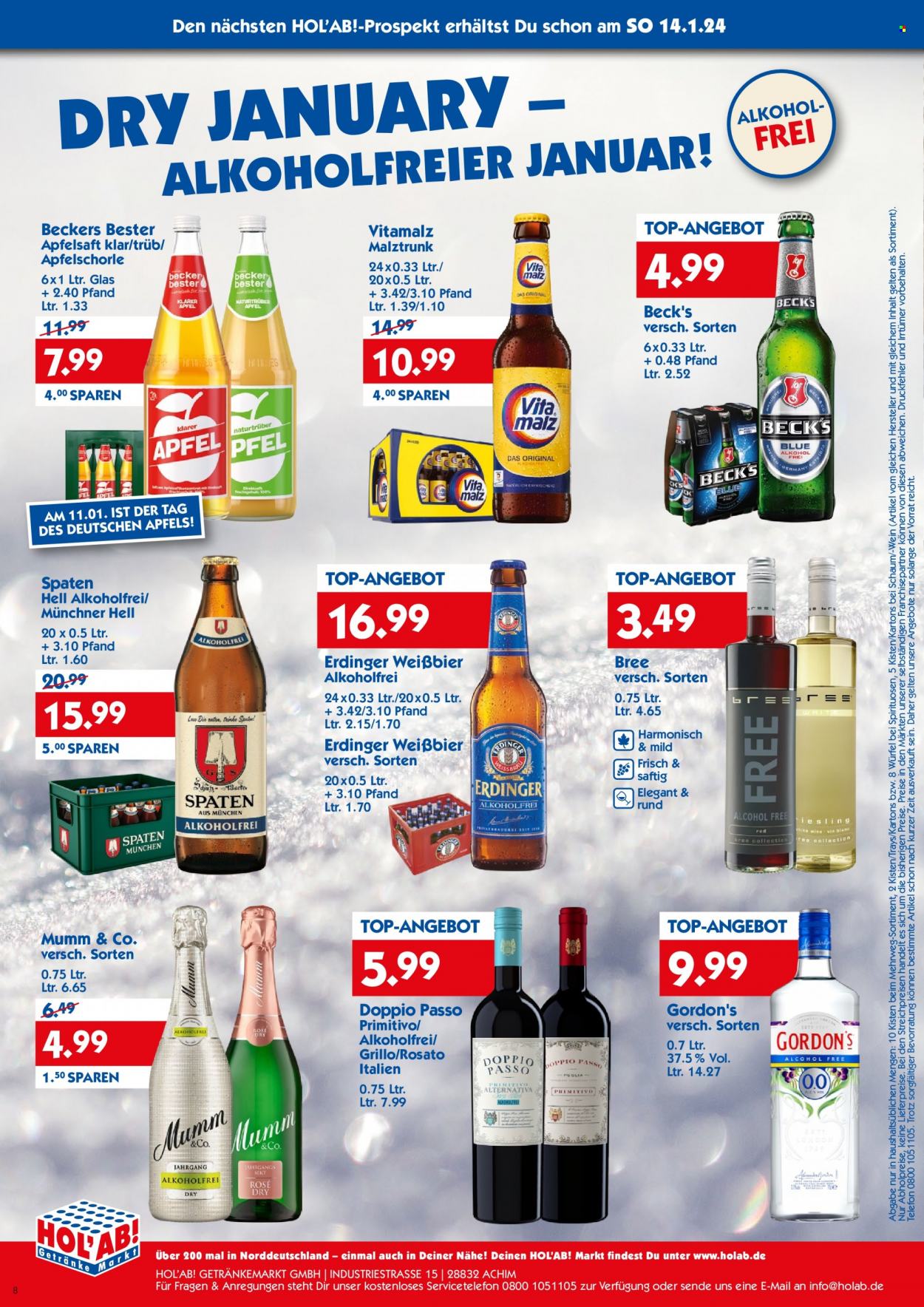 Hol'ab! Getränkemarkt Prospekte  - 8.01.2024 - 13.01.2024. Seite 8