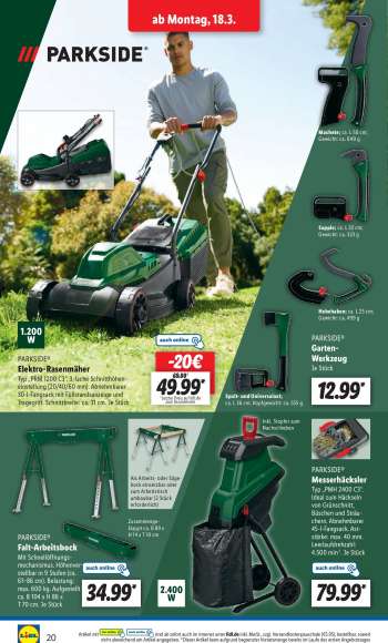thumbnail - PARKSIDE® Elektro-Rasenmäher Typ „PRM 1200 C3“. 3-fache Schnitthöhen- einstellung (20/40/60 mm). Abnehm barer 30-l-Fangsack mit Füllstandsanzeige und Tragegriff. Schnittbreite: ca. 31 cm. Je Stück