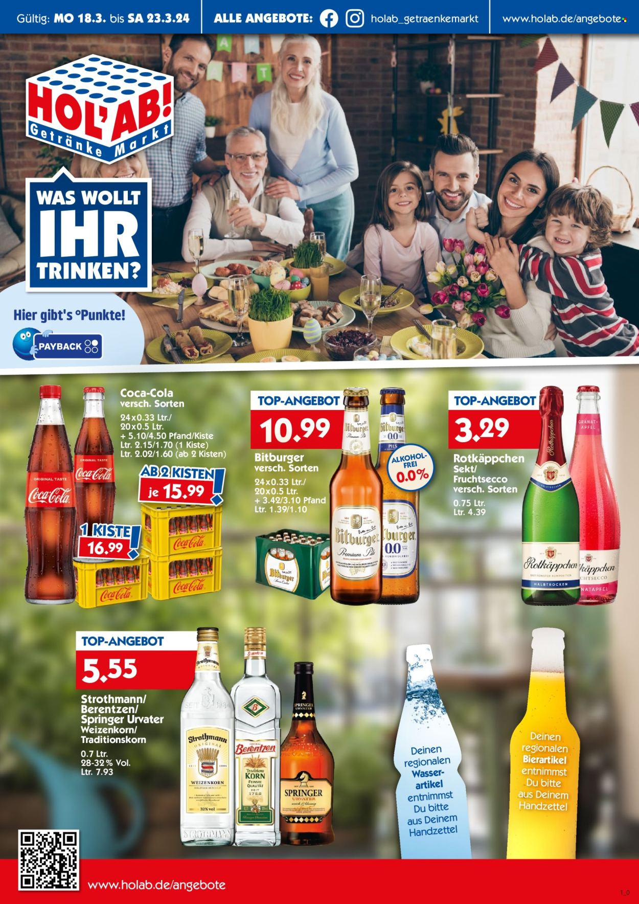 Hol'ab! Getränkemarkt Prospekte  - 18.03.2024 - 23.03.2024. Seite 1