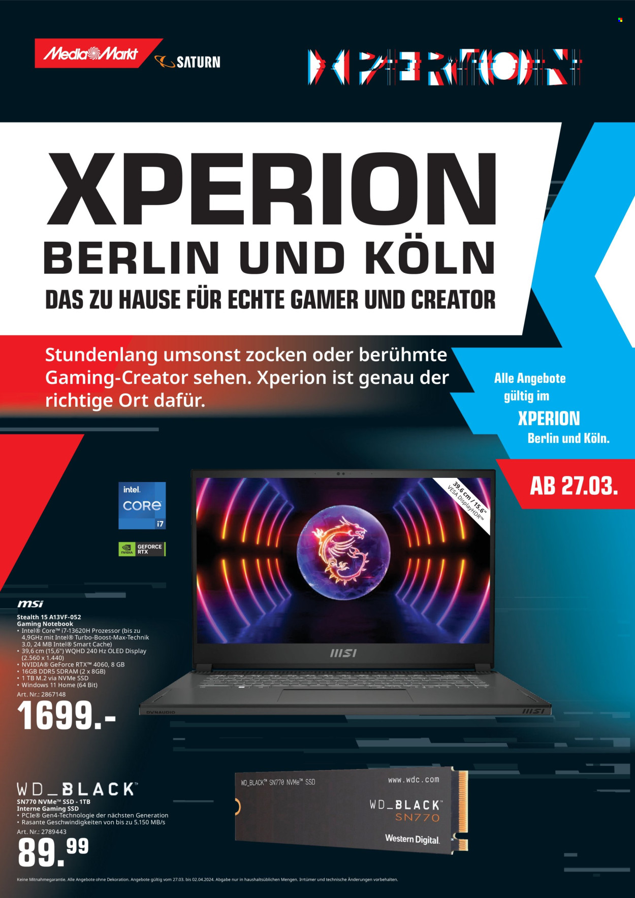 MediaMarkt Prospekte  - 27.03.2024 - 2.04.2024. Seite 1
