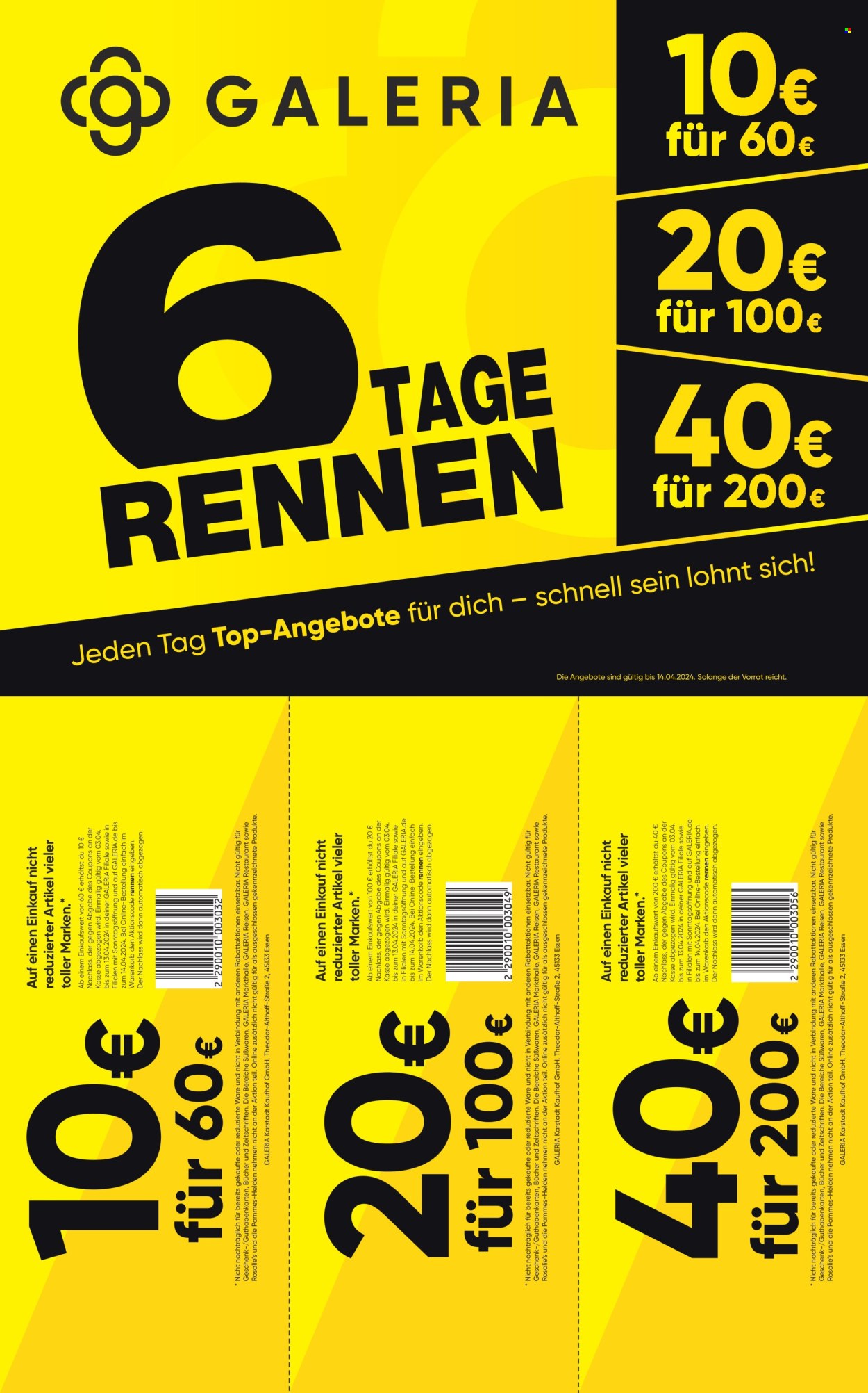 GALERIA Karstadt Kaufhof Prospekte  - 3.04.2024 - 14.04.2024. Seite 1