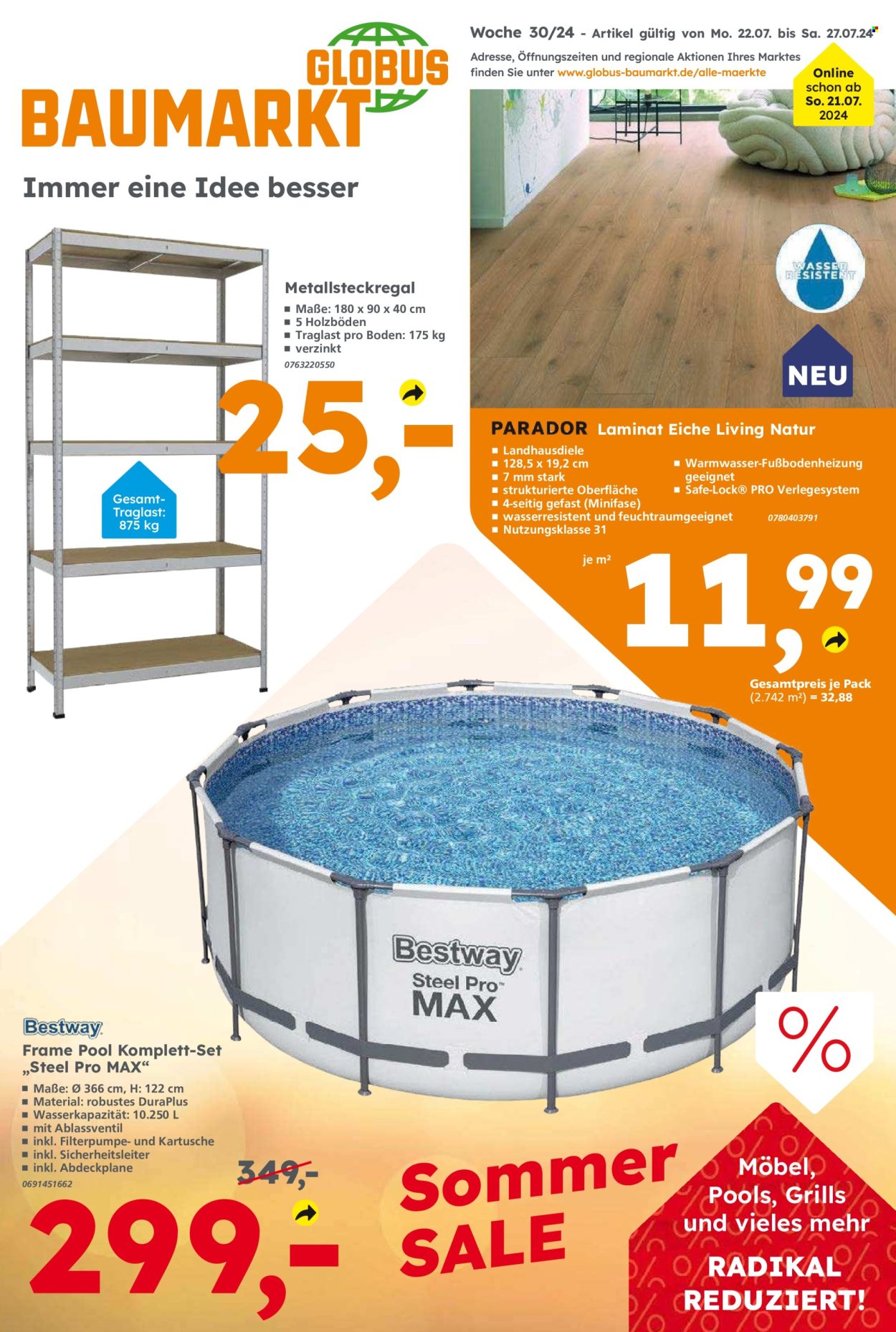 Globus Baumarkt Prospekte  - 22.07.2024 - 27.07.2024. Seite 1