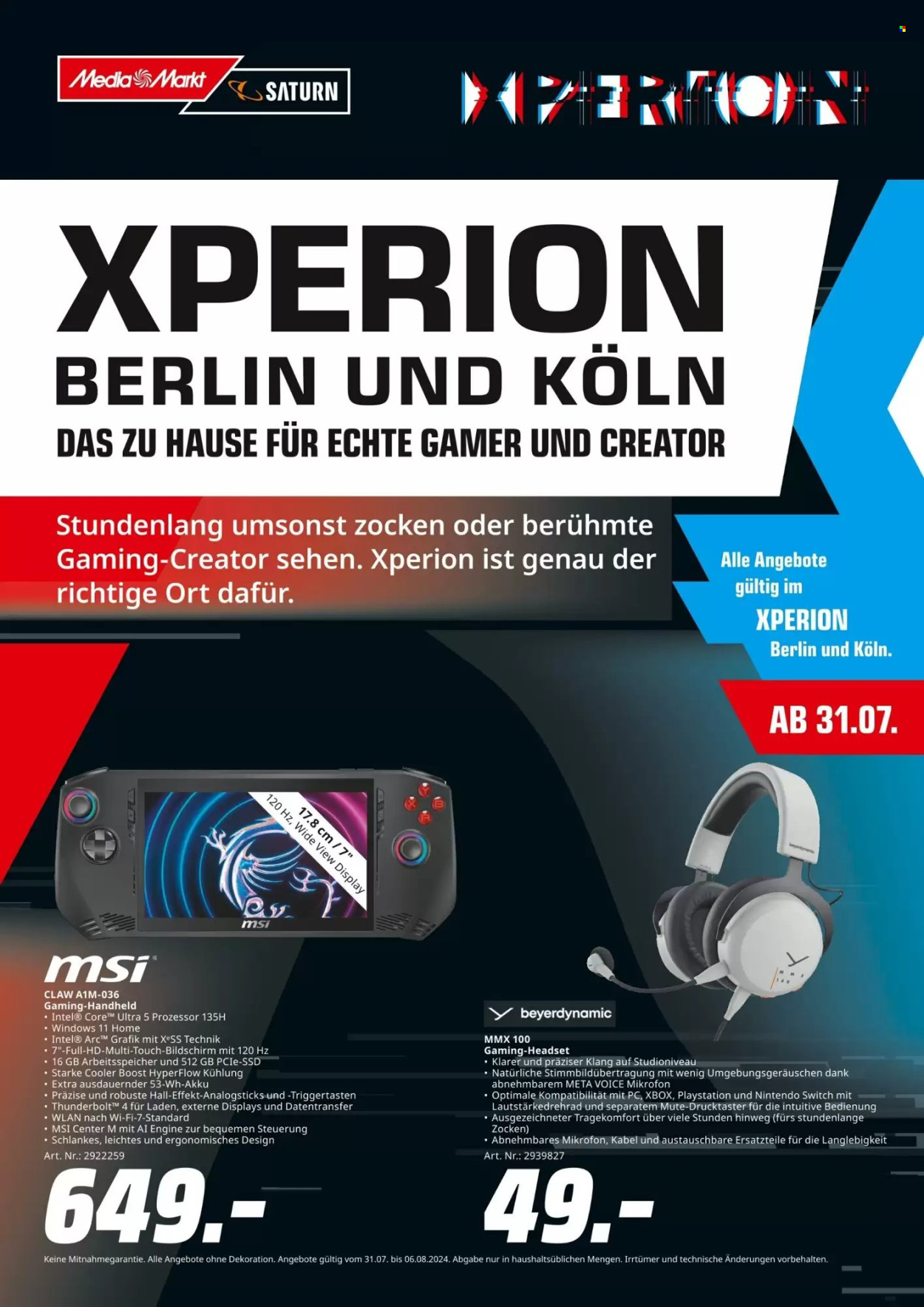 MediaMarkt Prospekte  - 31.07.2024 - 6.08.2024. Seite 1