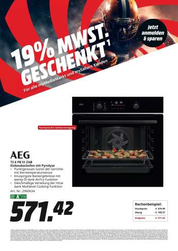 thumbnail - AEG TS 6 PB 51 ZAB Einbaubackofen mit Pyrolyse