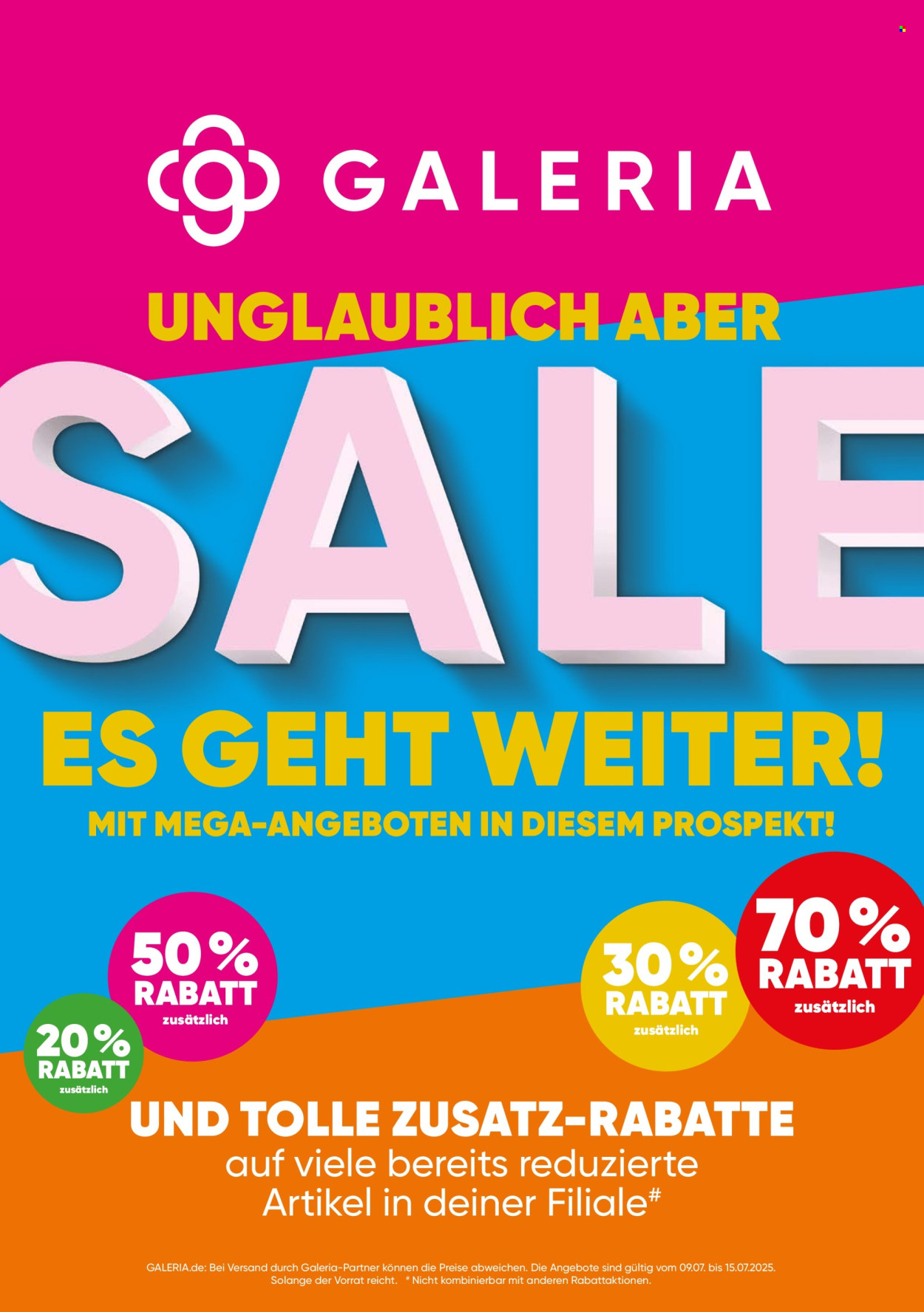 GALERIA Karstadt Kaufhof Prospekte  - 9.07.2025 - 15.07.2025. Seite 1