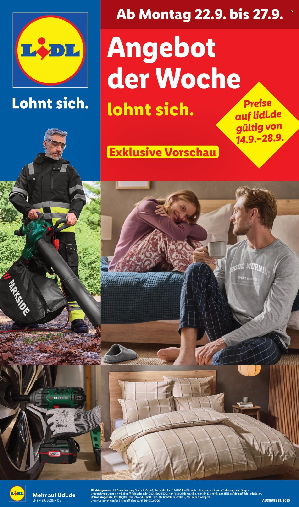 Lidl Prospekte  - 22.09.2025 - 27.09.2025. Seite 1
