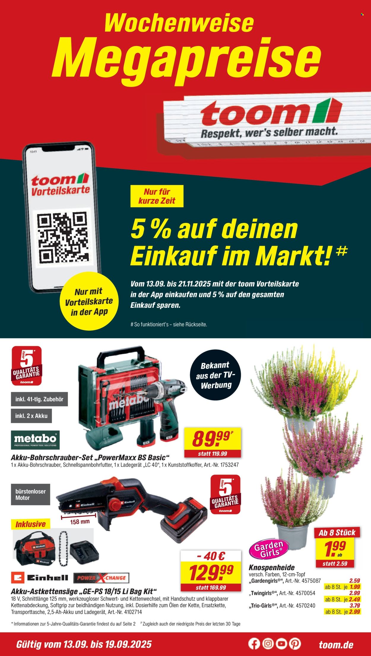 toom Baumarkt Prospekte  - 13.09.2025 - 19.09.2025. Seite 1