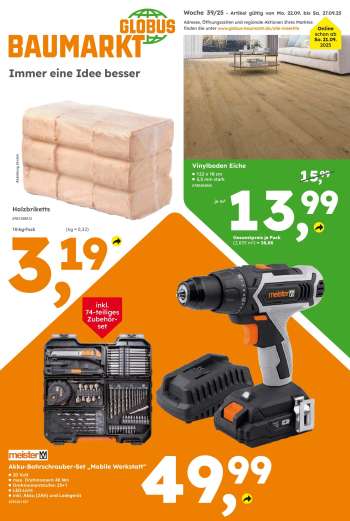 Prospekte Globus Baumarkt - 22.09.2025 - 27.09.2025.