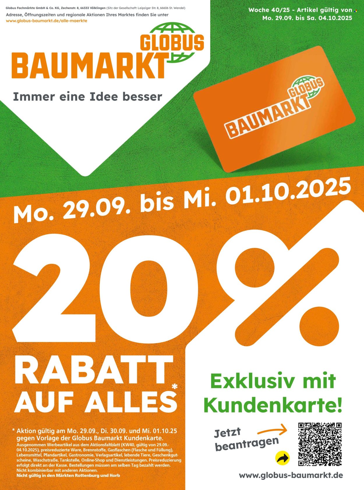 Globus Baumarkt Prospekte  - 29.09.2025 - 3.10.2025. Seite 1