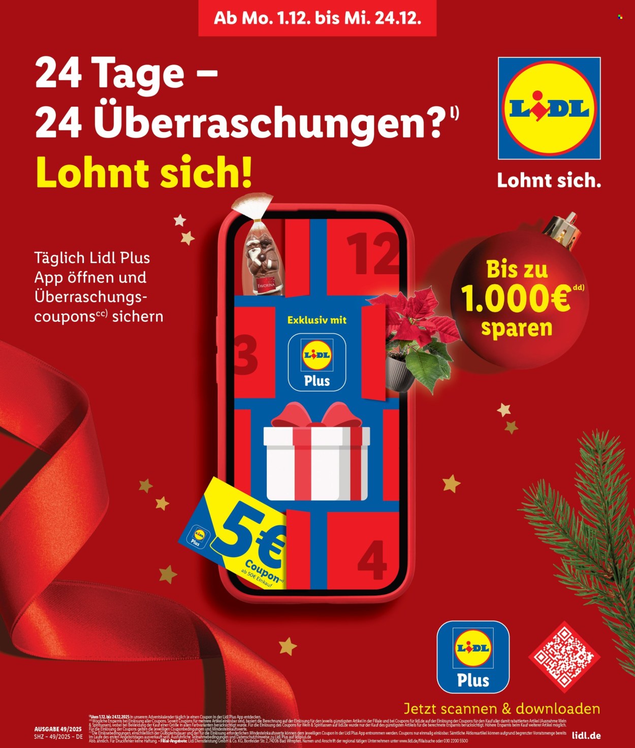 Lidl Prospekte  - 1.12.2025 - 24.12.2025. Seite 1