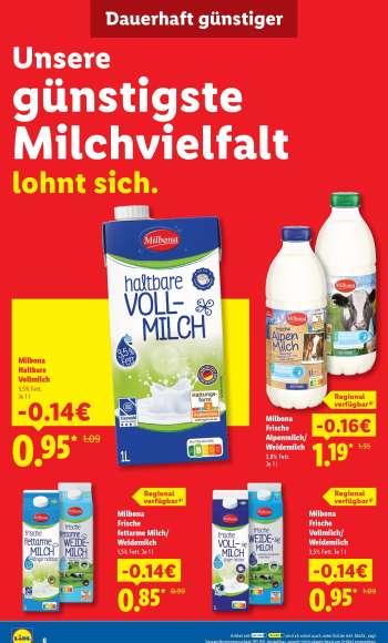 thumbnail - Milbona Frische fettarme Milch/Weidemilch