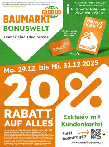 Prospekte Globus Baumarkt - 29.12.2025 - 3.01.2026.