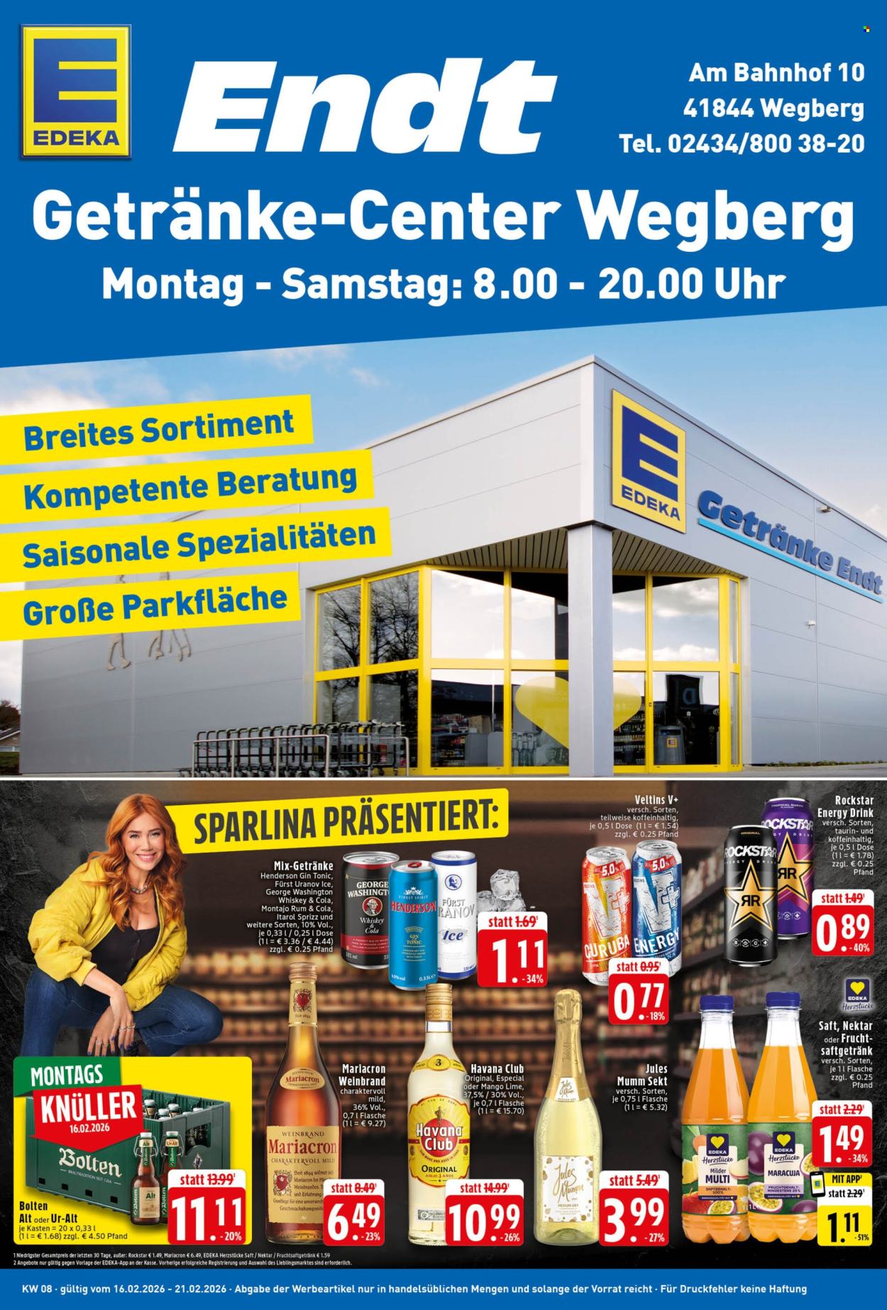 Edeka Getränkemarkt Prospekte  - 16.02.2026 - 21.02.2026. Seite 1