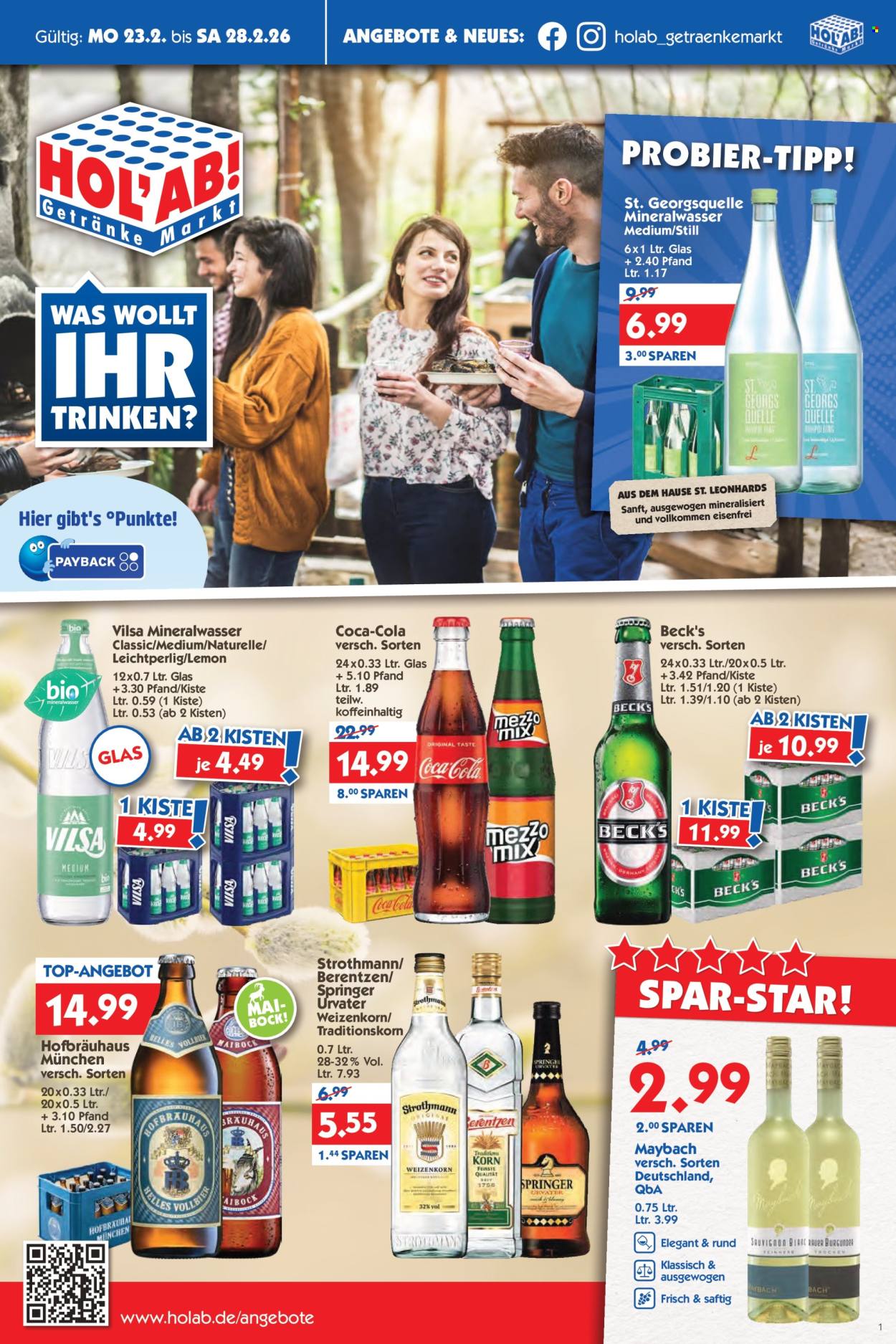 Hol'ab! Getränkemarkt Prospekte  - 23.02.2026 - 28.02.2026. Seite 1