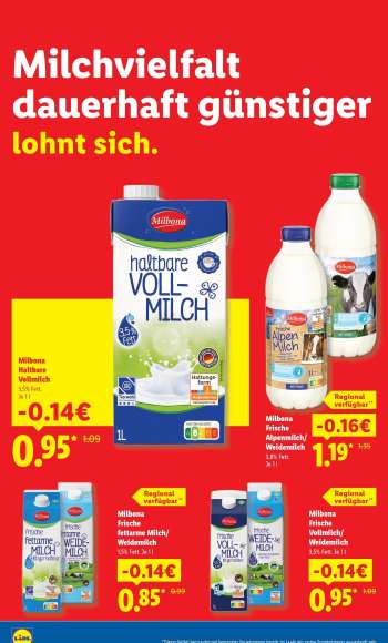 thumbnail - Milbona Frische fettarme Milch/Weidemilch