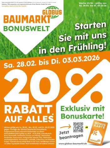 Prospekte Globus Baumarkt - 28.02.2026 - 3.03.2026.