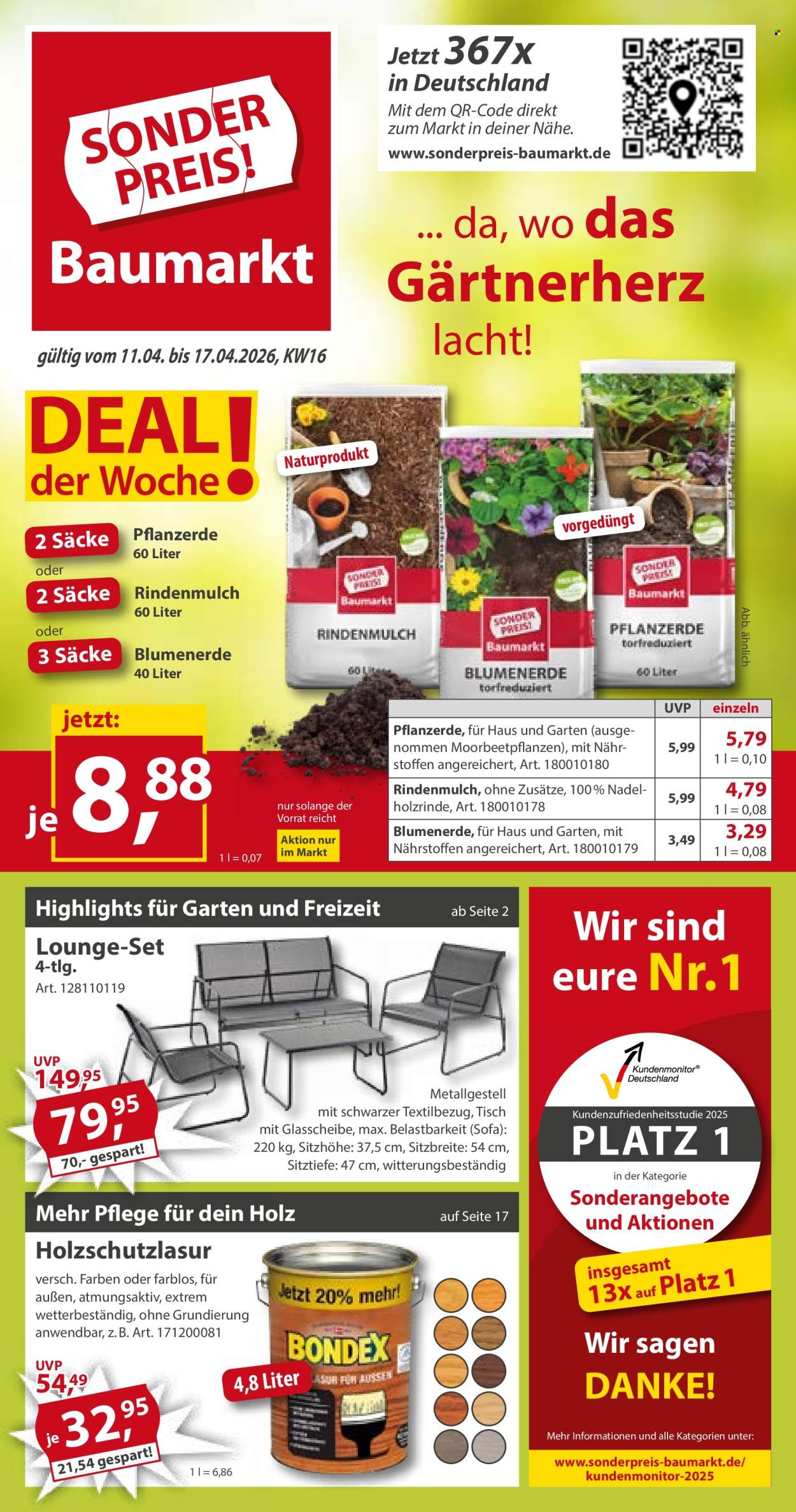 Sonderpreis-Baumarkt Prospekte  - 11.04.2026 - 17.04.2026. Seite 1