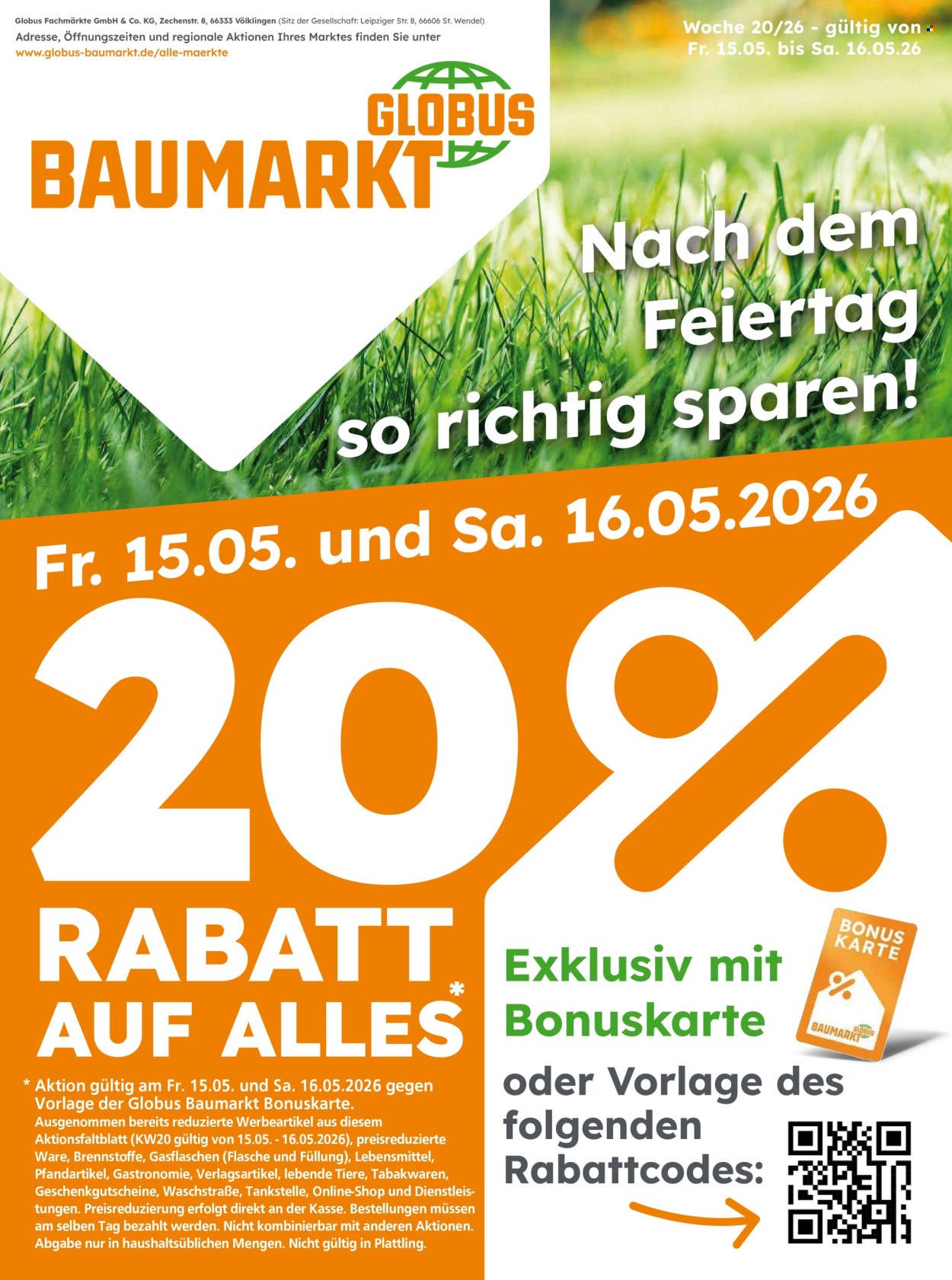 Globus Baumarkt Prospekte  - 15.05.2026 - 16.05.2026. Seite 1