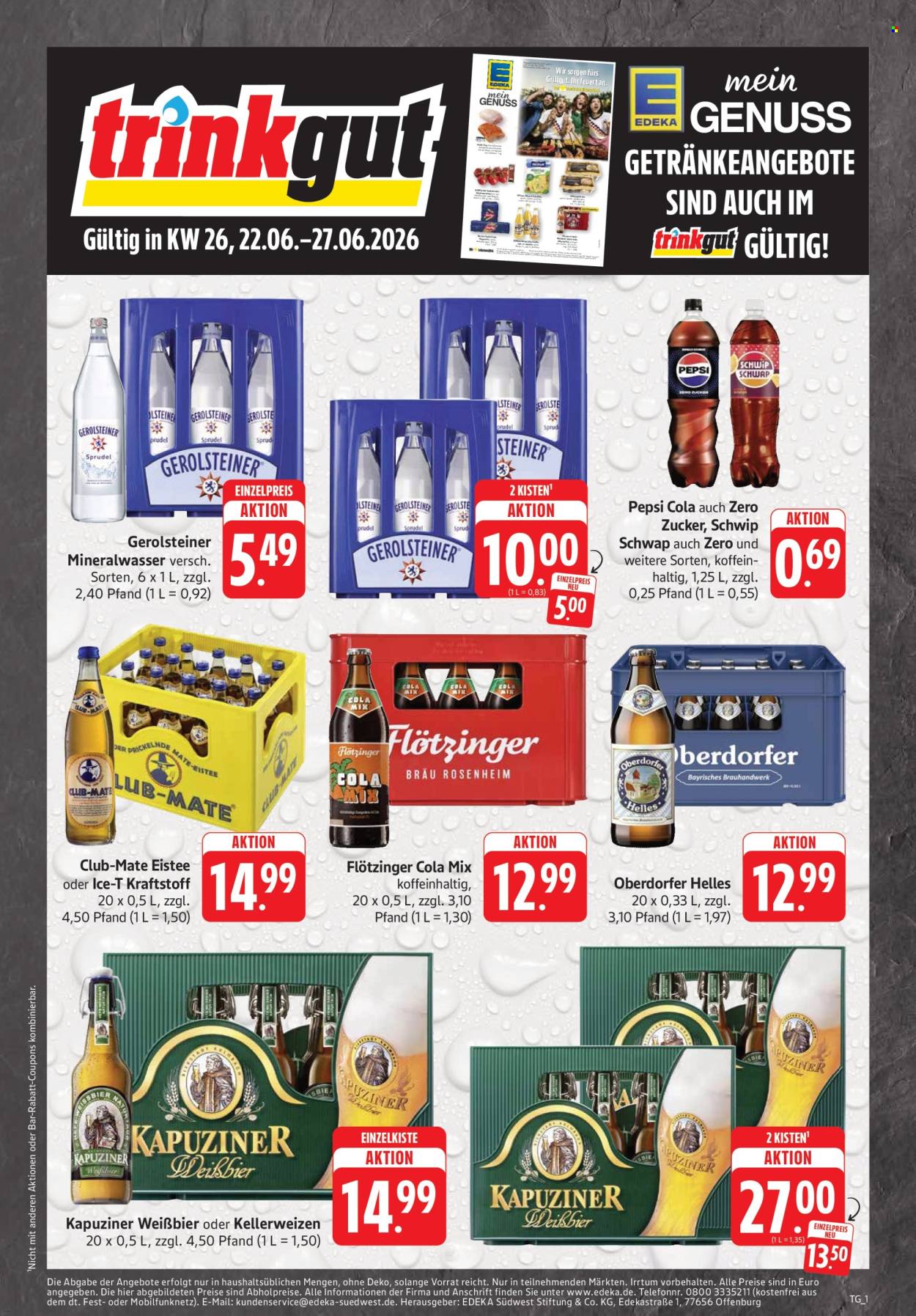 Edeka Getränkemarkt Prospekte  - 22.06.2026 - 27.06.2026. Seite 1