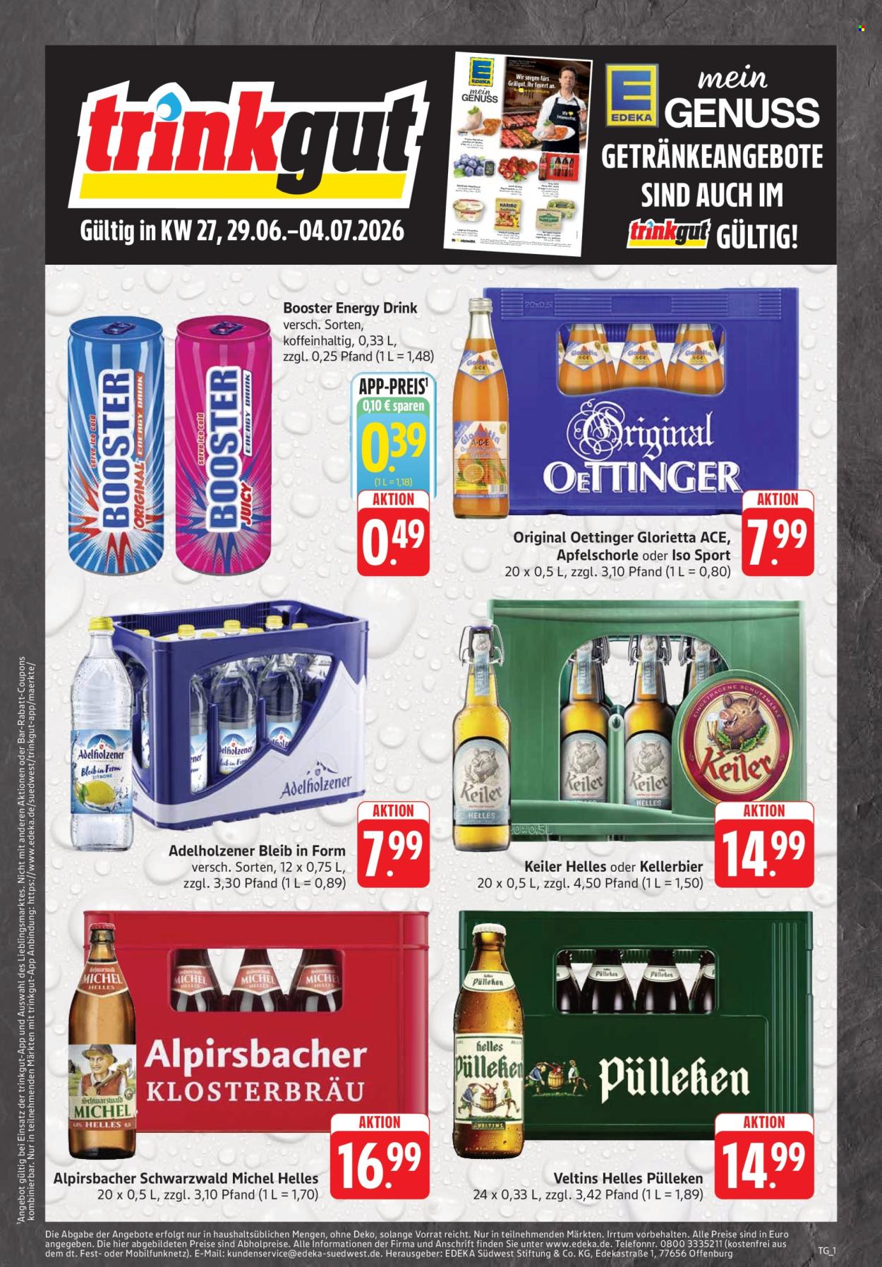 Edeka Getränkemarkt Prospekte  - 29.06.2026 - 4.07.2026. Seite 1