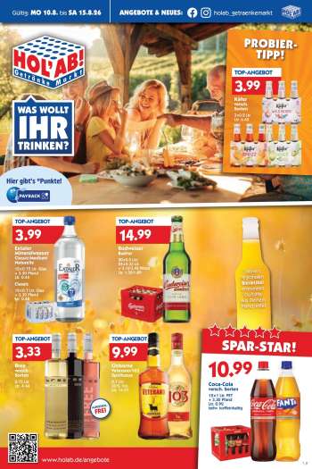 Prospekte Hol'ab! Getränkemarkt - 10.08.2026 - 15.08.2026.
