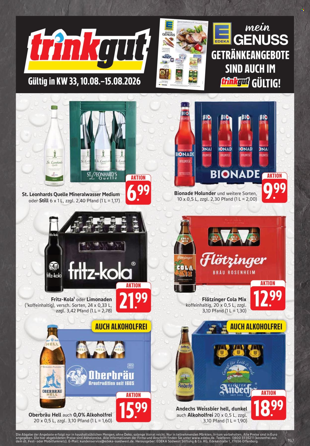 Edeka Getränkemarkt Prospekte  - 10.08.2026 - 15.08.2026. Seite 1