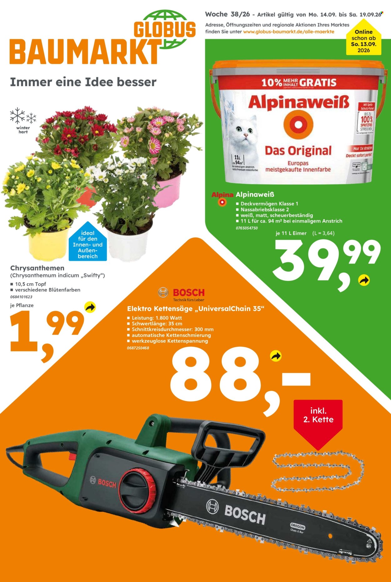 Globus Baumarkt Prospekte  - 14.09.2026 - 19.09.2026. Seite 1