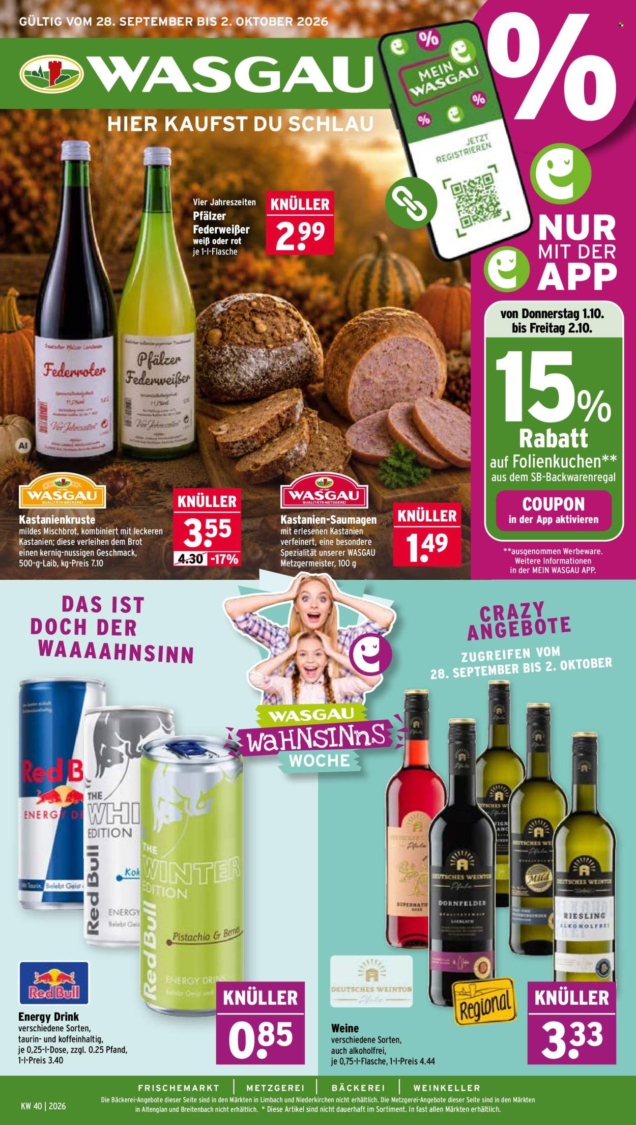 Wasgau Prospekte  - 28.09.2026 - 2.10.2026. Seite 1