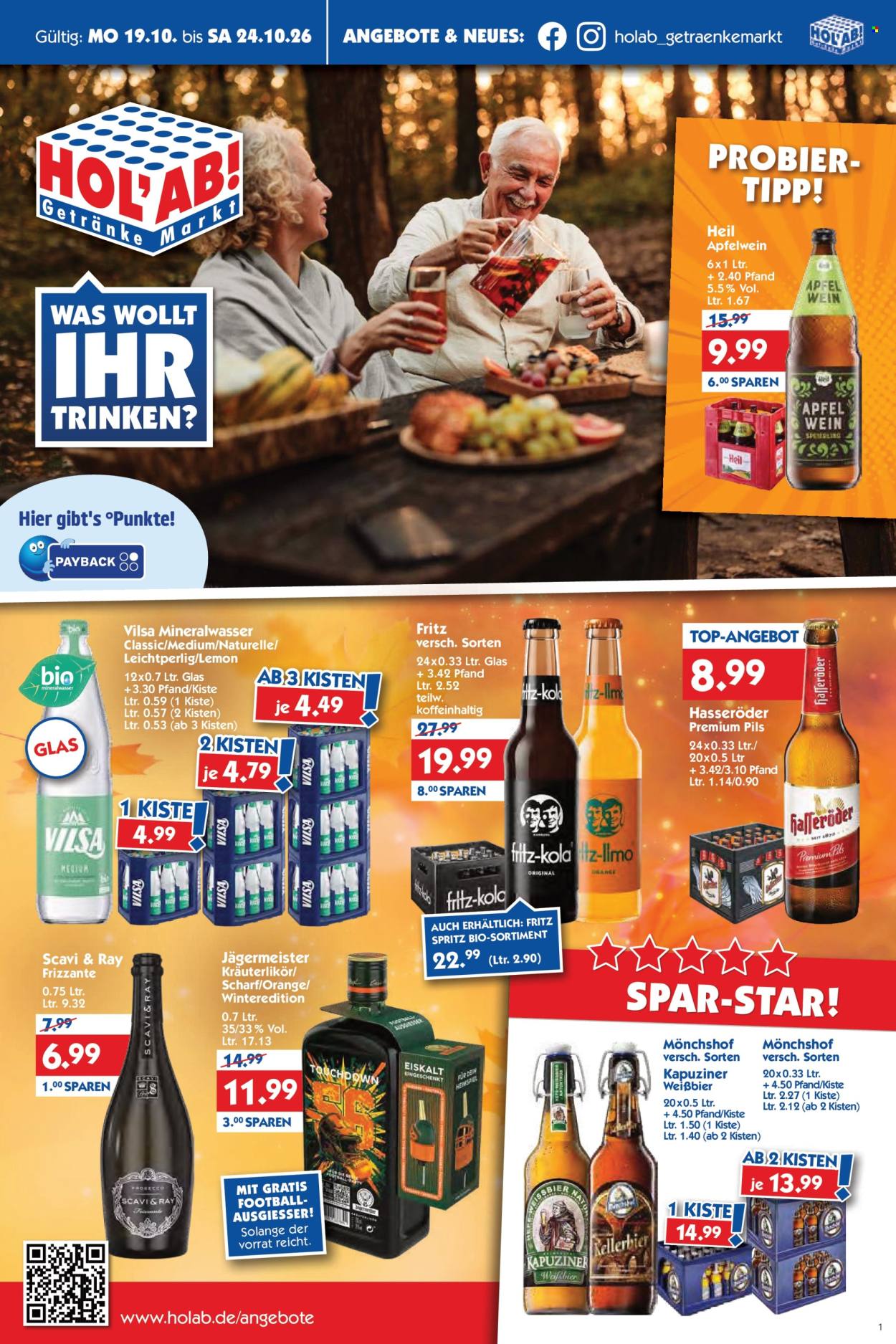 Hol'ab! Getränkemarkt Prospekte  - 19.10.2026 - 24.10.2026. Seite 1