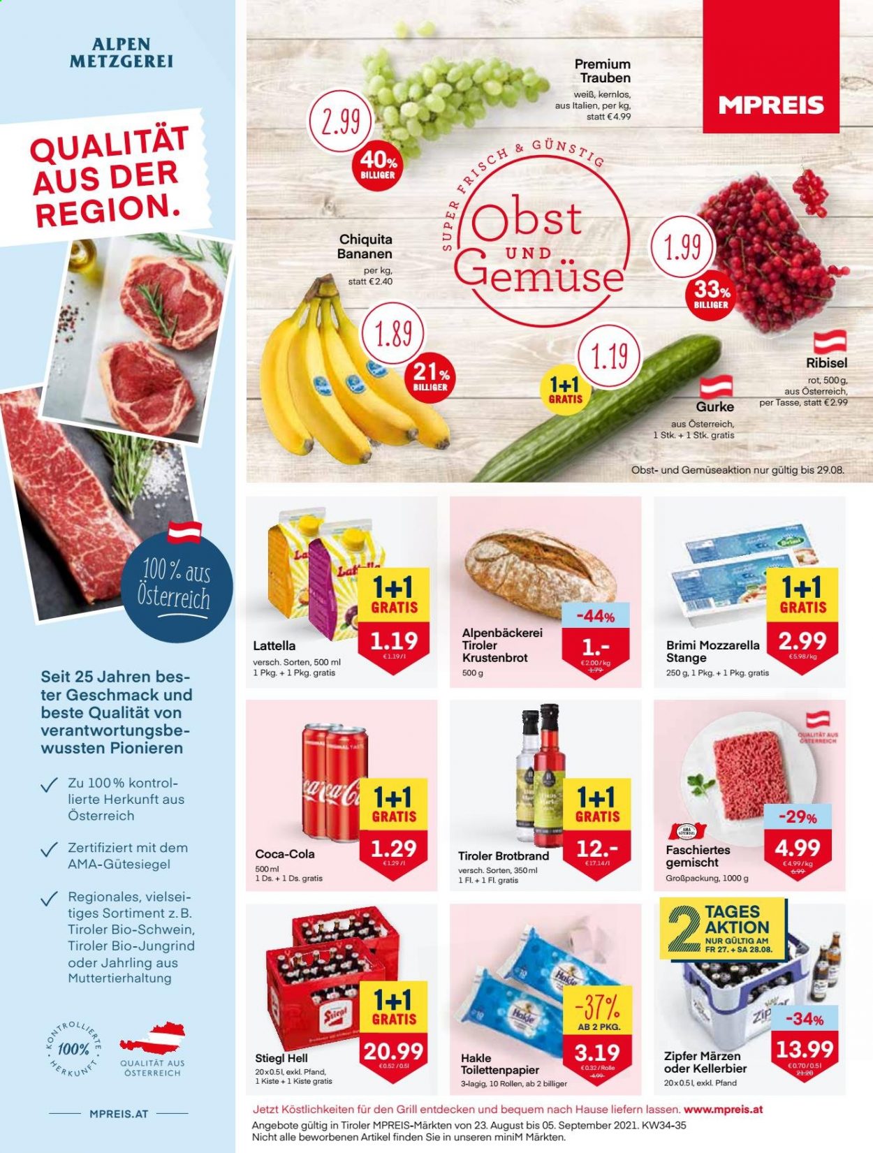Angebote MPREIS - 23.8.2021 - 5.9.2021. Seite 1