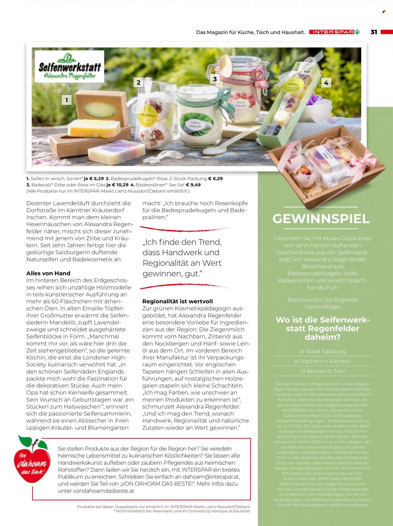 Angebote INTERSPAR - 27.9.2021 - 31.12.2021. Seite 31