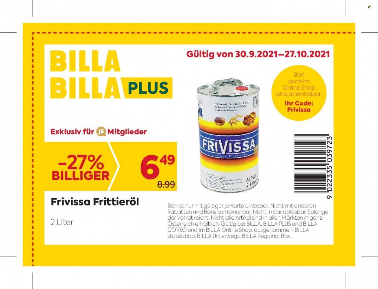 Angebote Billa - 30.9.2021 - 27.10.2021. Seite 1