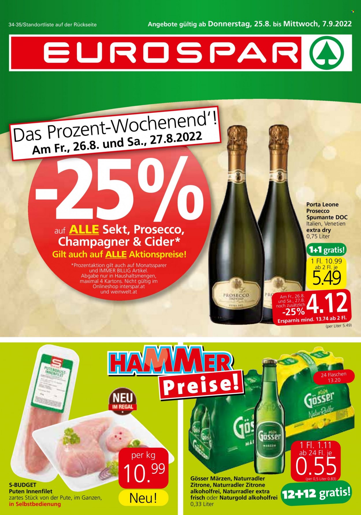 Angebote EUROSPAR - 25.8.2022 - 7.9.2022. Seite 1