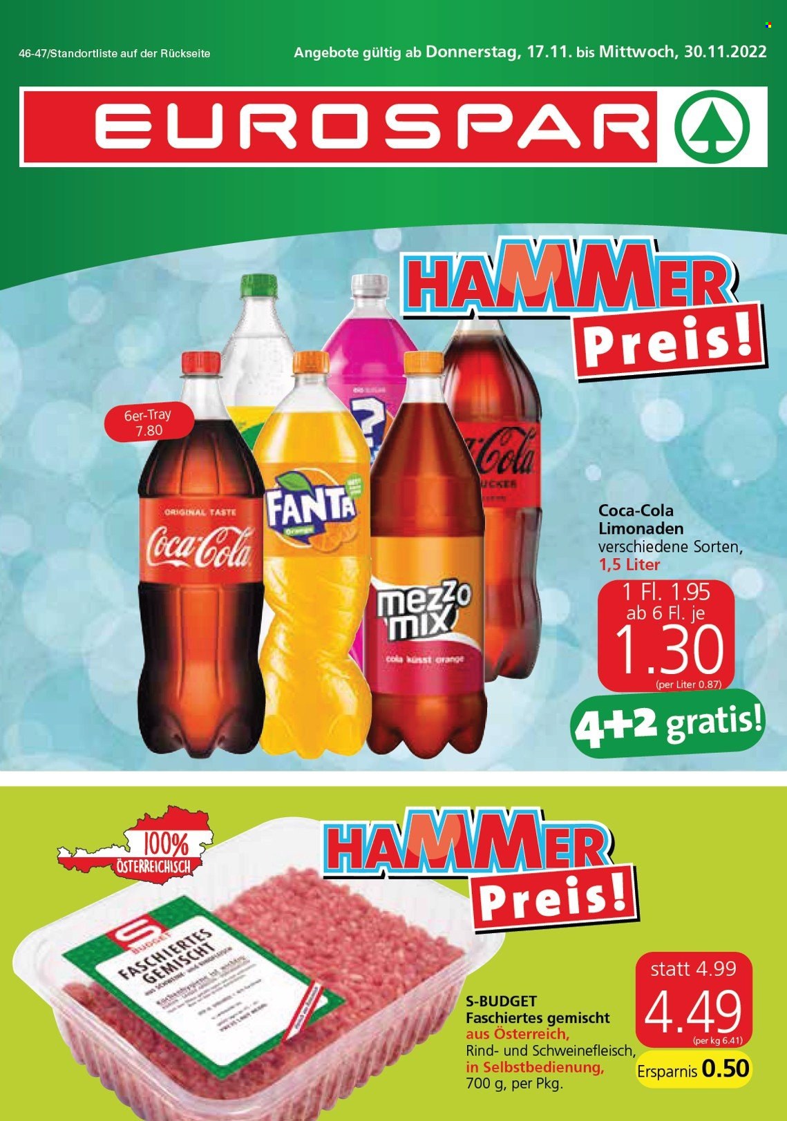 Angebote EUROSPAR - 17.11.2022 - 30.11.2022. Seite 1