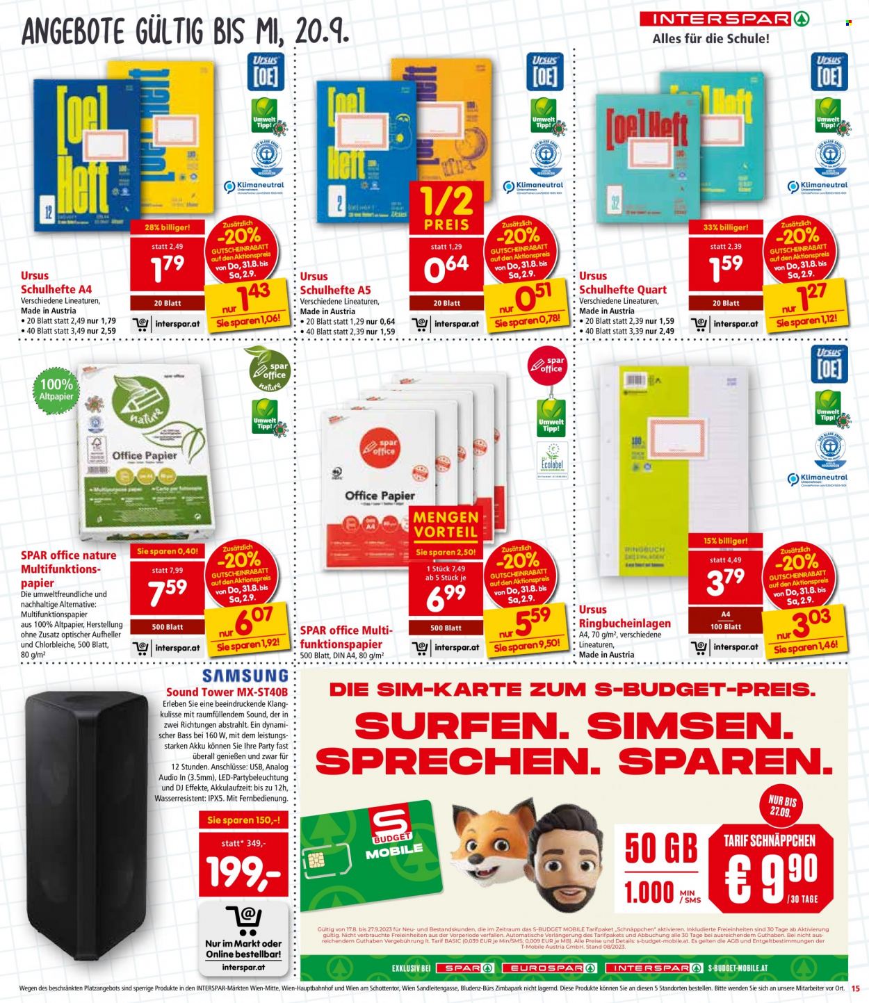 Angebote INTERSPAR - 31.8.2023 - 13.9.2023. Seite 15